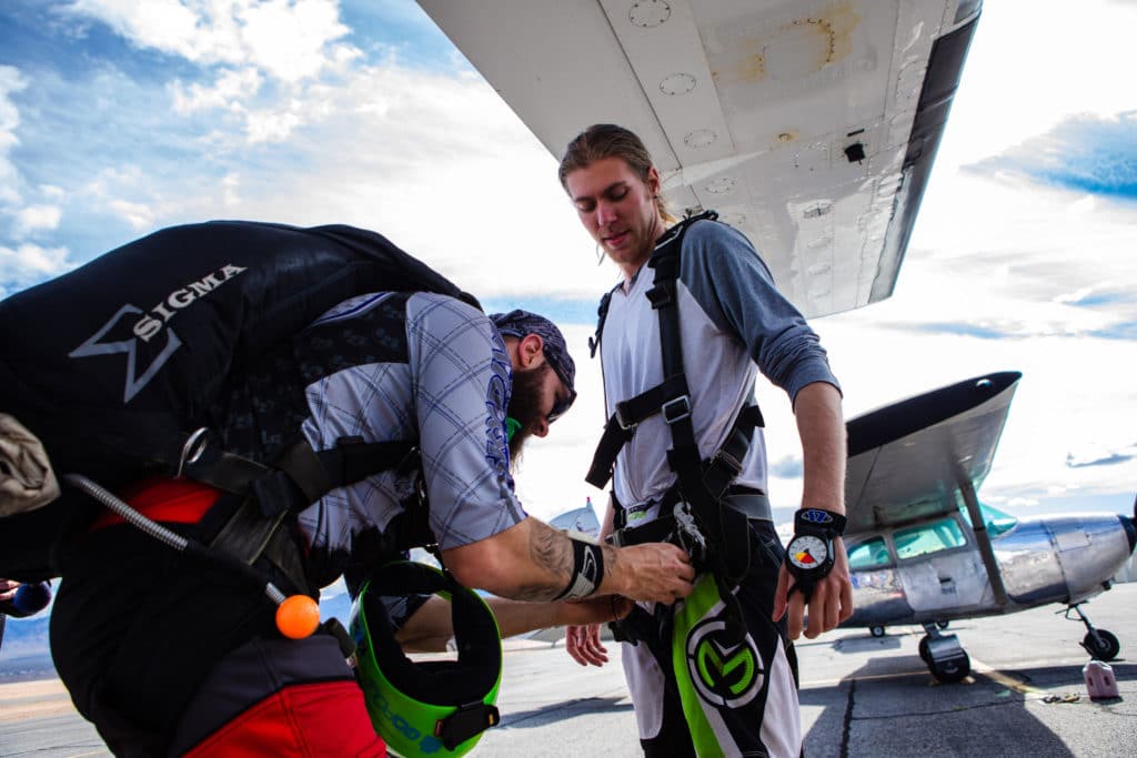 Getting geared up for a skydive near st george