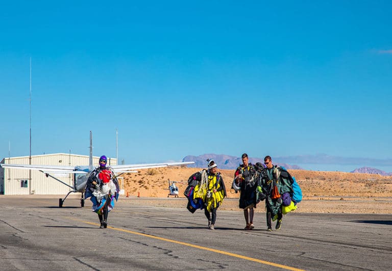 Walking in from Skydive Mesquite Las Vegas Skydiving