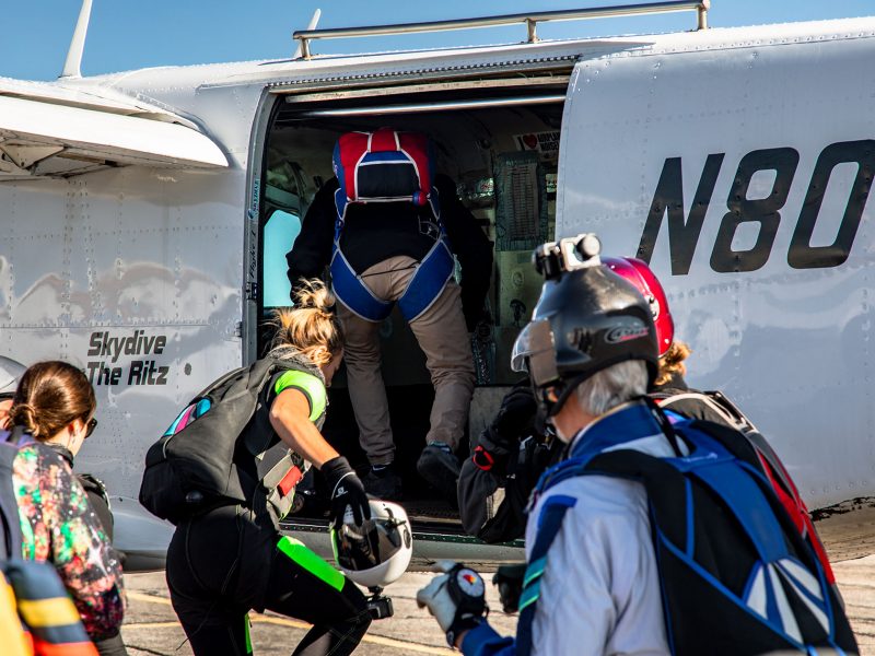 getting onto the plane at Skydive Mesquite near St George